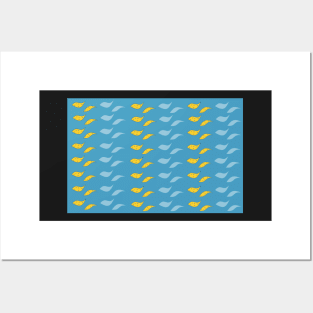 Yellow blue paisley fish on blue backqround Posters and Art